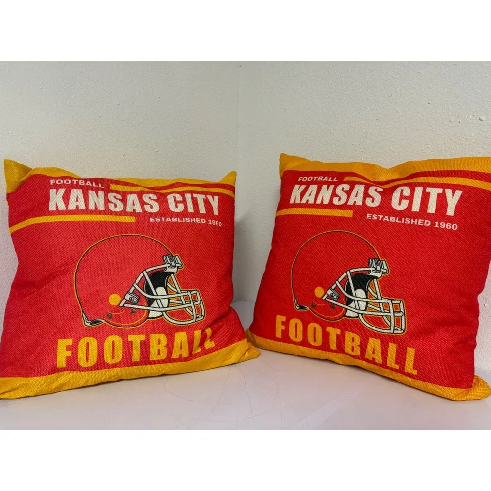 Kansas City Football Throw Pillows Set of‎ 2 Red Yellow Vintage Style 16x16